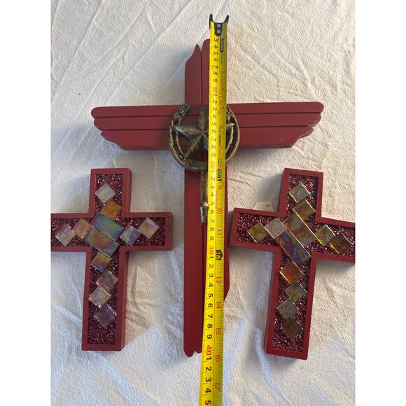 Set of 3 Western/Boho Cross Wall Decor – Red - Picture 6 of 7